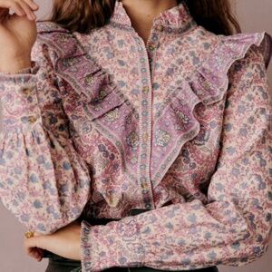 Sezane X SEA NY GALA SHIRT Emilia Print Purple Size 40 US size 8